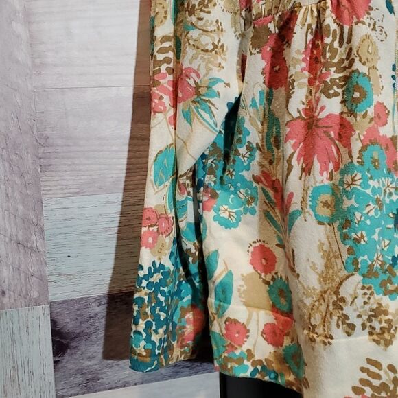 Emma James Creamy Teal Peach Floral Stretchy Sweater, Sz L - Picture 4 of 7